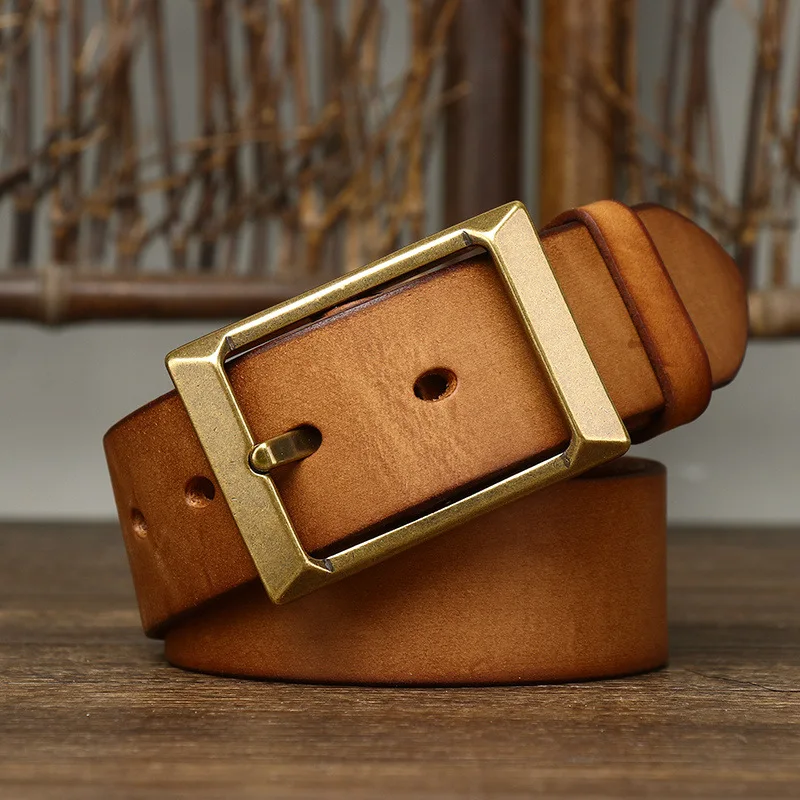 3.8CM Casual Matte Pure Cowhide High Quality Real Genuine Leather Belts for Men Strap Male Brass Buckle Vintage Jeans