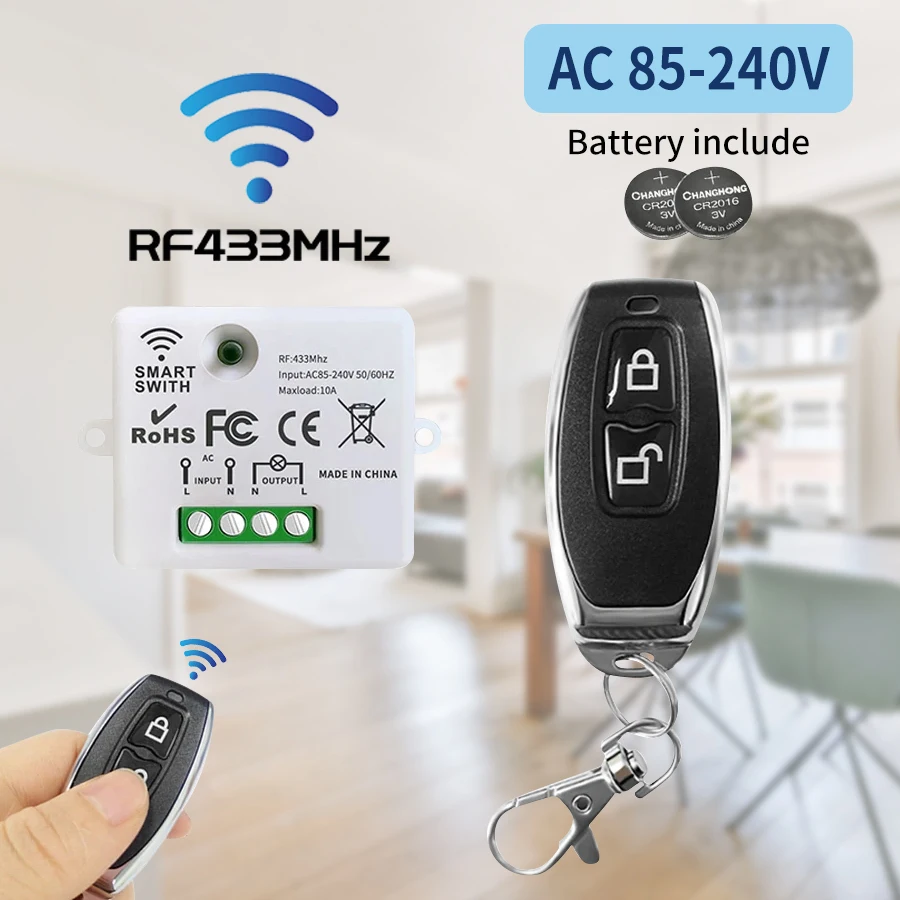 무선 리모컨 조명 스위치, LED 조명용 벽 패널 스위치, 온 오프 리모컨 송신기, AC 220V 10A, 433MHz 