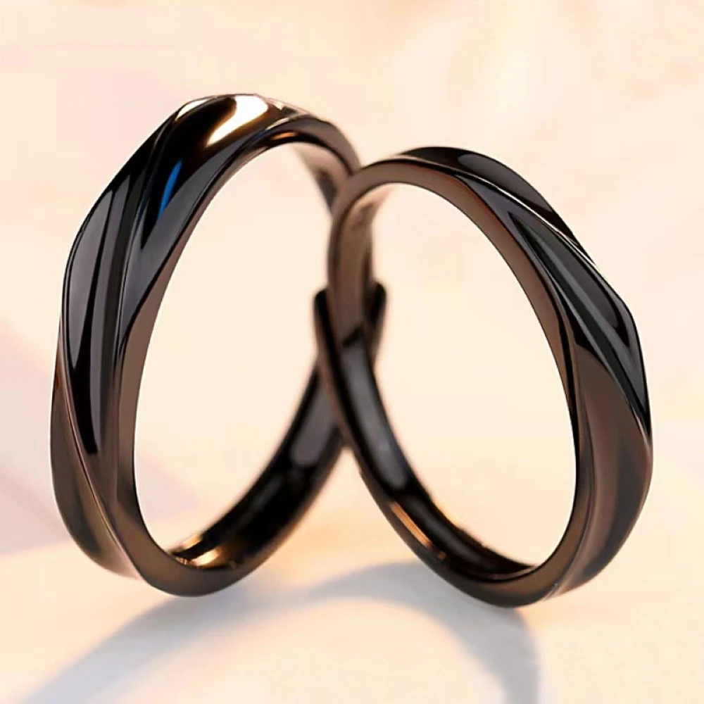 Copper Plated Black Paint Twist Adjustable Open Couple Ring Men Women Valentine Gift Finger Bague Anillos Jewelry Free Shipping