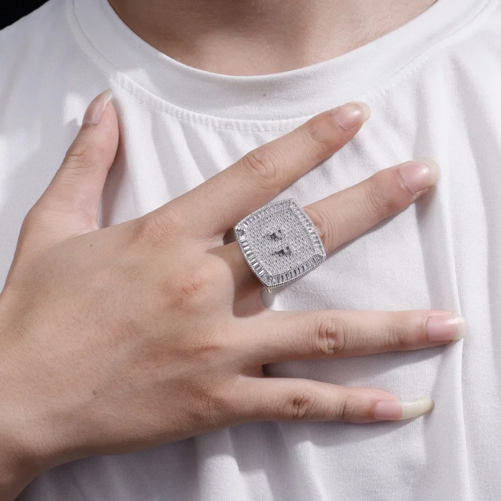 

Personalized Ice Out CZ Ring Customized Ancient English Name Ring Men's And Women's Jewelry Ring Gift For Family Or Friends