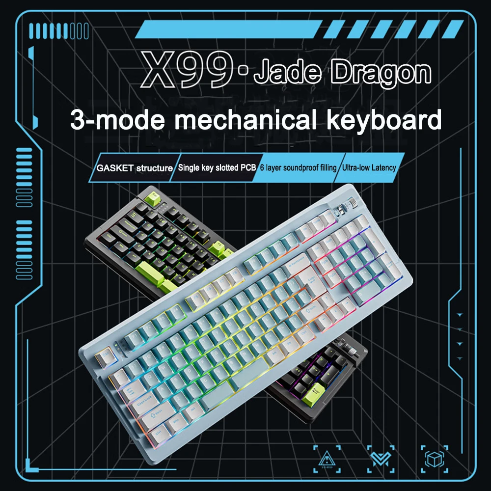 X99 Mechanical Keyboard Wireless Tri-mode Bluetooth 2.4G PBT Gasket Hot Swap Keyboard Ergonomic RGB Esports PC Gaming Keyboard