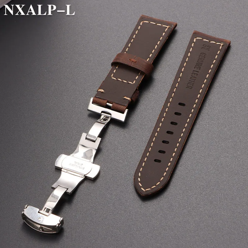 Vintage Genuine Calfskin Leather Watch Band 20mm 22mm 24mm 26mm Handmade Stitching Cowhide Strap for Panerai for Seiko Wristband