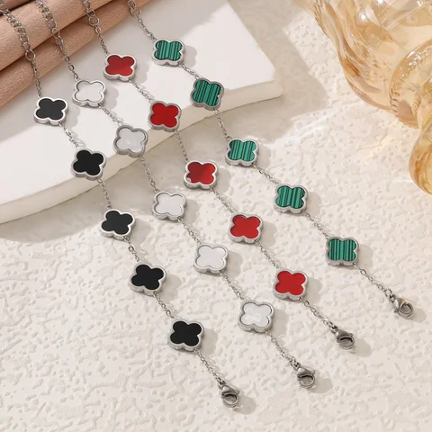 Fashionable New Style Four-Leaf Clover Stainless Steel 18K Gold-Plated Bracelet with Mother-of-Pearl, Non-Fading Jewelry