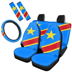 Congo Flag Print Car Seat Cover Full Set for Women Men Patriotic Thick Universal Steering Wheel Cover Seat Belt Pads for Truck