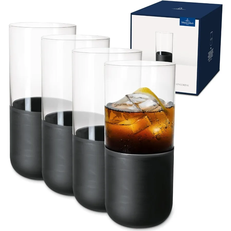 

Elegant Rock Longdrink Glass Set of 4 Pieces with Matt Black Base for Cocktail and Beverage Serving 300 ml Capacity Crystal Cle