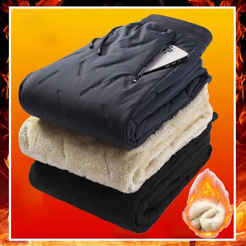 Automne hommes thermique Streetwear peluche épais polaire pantalon de survêtement laine d'agneau imperméable pantalon hiver Waem décontracté coupe-vent pantalon