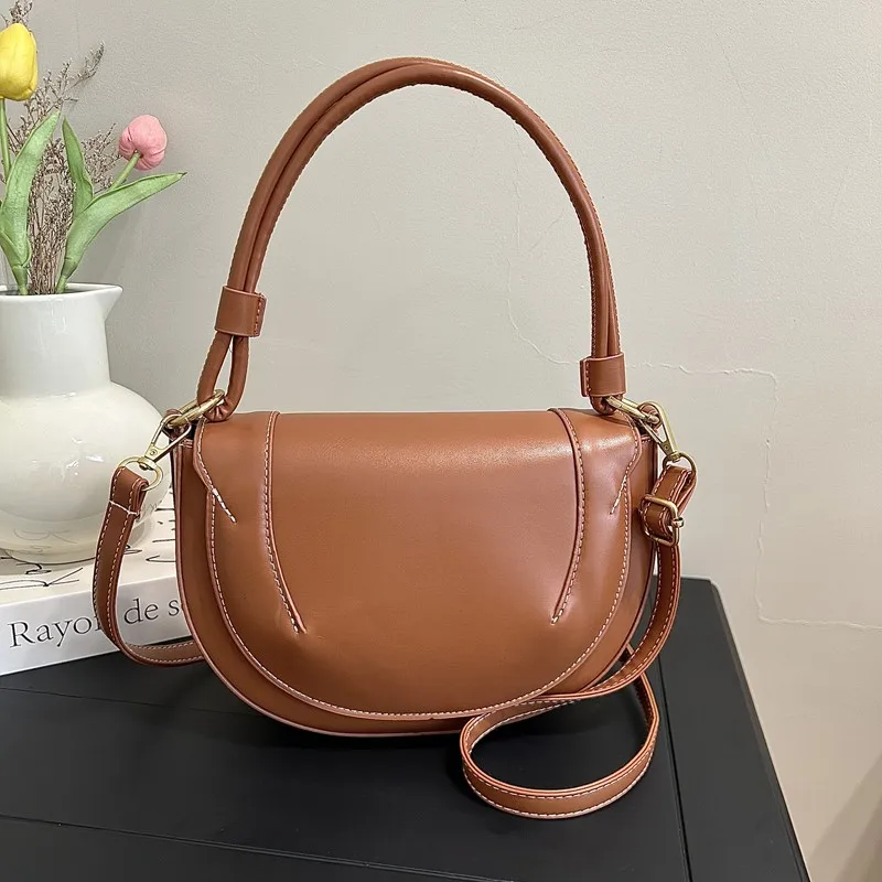 

Дизайнерская седельная сумка, однотонная сумка-мессенджер из искусственной кожи, женская маленькая полукруглая сумка через плечо с короткой ручкой, сумка через плечо