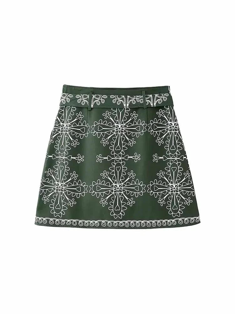 LIBIELIY TRAF2024 European And American Style Foreign Trade Women's Clothing New Fashion Versatile Casual Printed Cotton Short S