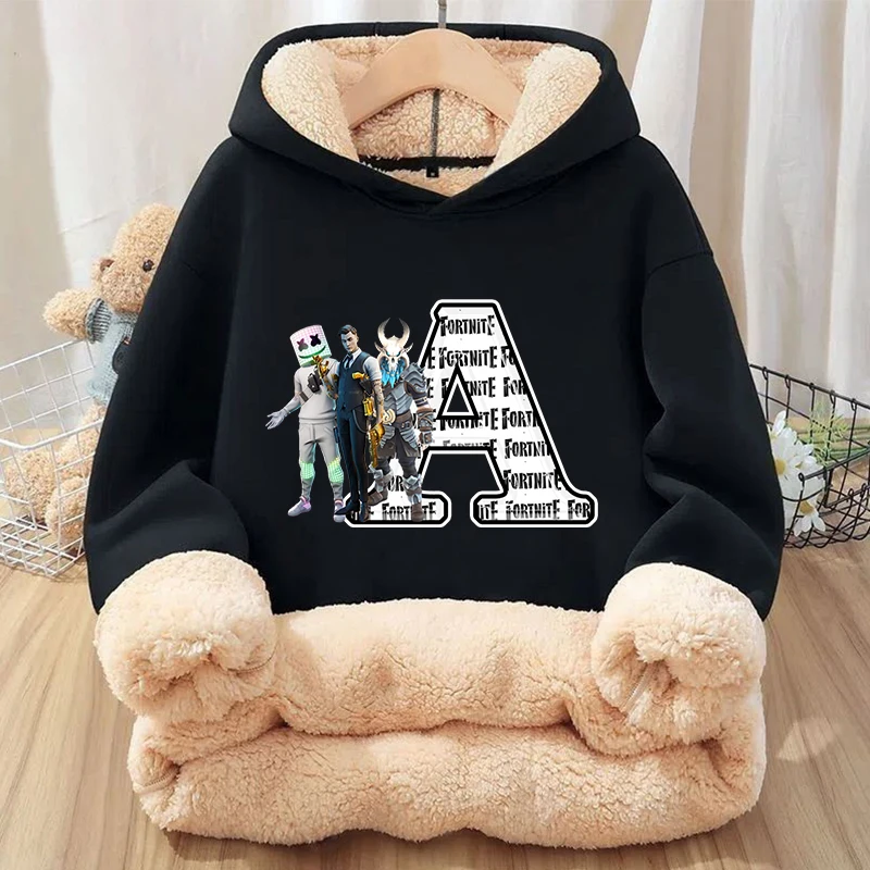 

Fortnites Children's Clothing Lamb Wool Pullover Hoodies Boys Girls Winter Warm Thick Long Sleeved Sweatshirt Anime Home Gifts