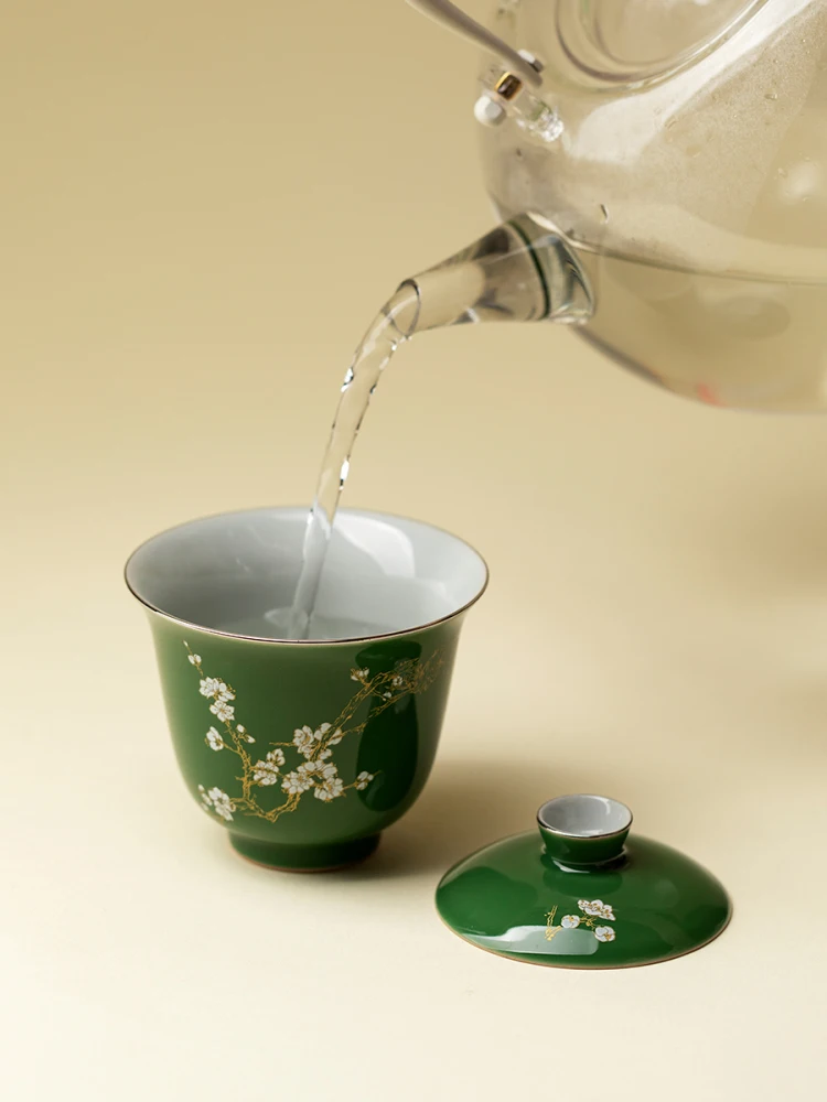 Ручная роспись, золотой контур, белая слива, Ercai Tureen, бытовой высококачественный керамический чайный сервиз, чаша д
