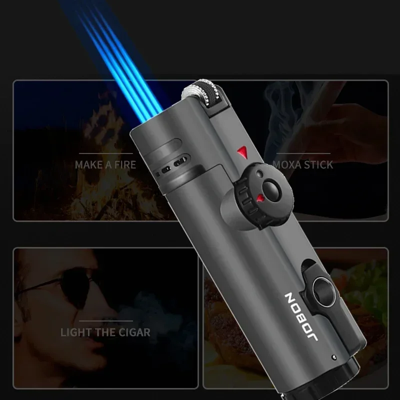 

JOBON Cigar Lighter Powerful 4 Jet Flame Torch Lighter Windproof Refillable Flint Gas Butane Lighters Smoking Accessories