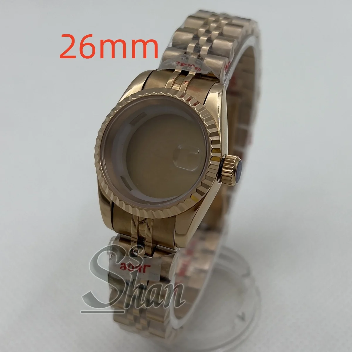 Le bracelet de boîte en acier inoxydable argent rose or de 26 mm convient au mouvement automatique NH05 NH06 pour dames avec verre saphir