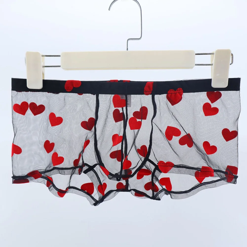 

Breathable Men's Boxer Shorts with Heart Print See Through Design Ultra Thin Trunks Underwear Suitable for Daily Use