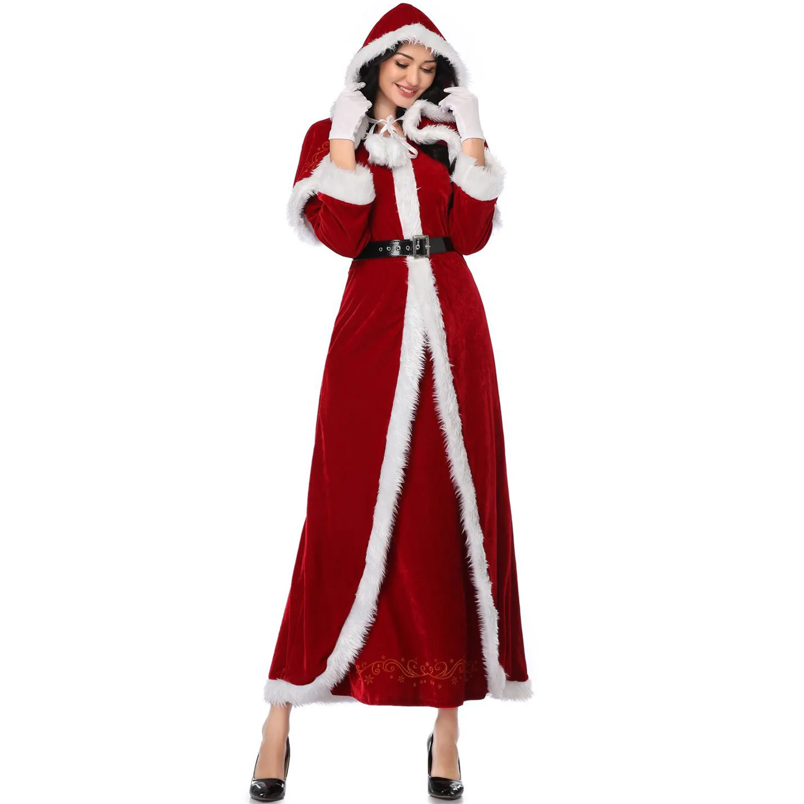 Mme Claus Costume de Noël Cosplay Robe, Chapeau de Père Noël, Châle pour Femmes, Bol, ixde Scène, Carnaval, Déguisement Vêtements