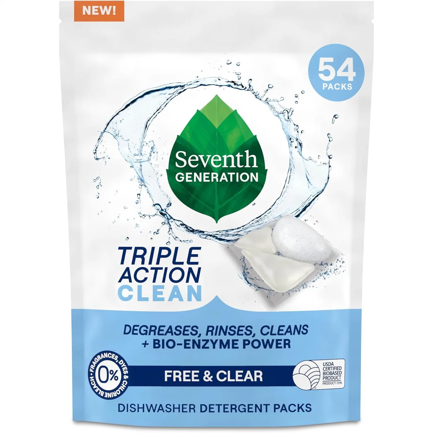 

Automatic Dishwasher Detergent Packs with Bio-Enzyme Power, Fights 48-Hour Stuck-On Food, Free & Clear, 54 Count
