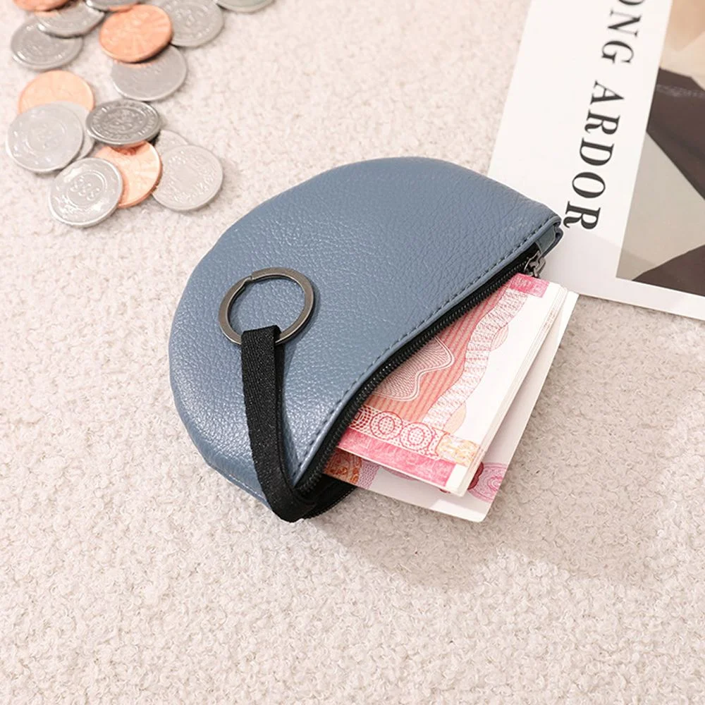 Causal PU Leather Lady Coin Purse Semicircle Simple Womens Mini Wallet Vintage Solid Color Leather Zipper Purses Keys