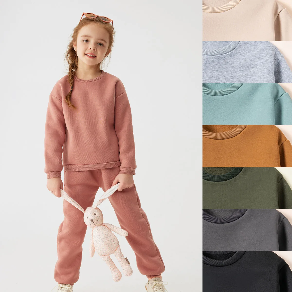 Winter Daily Simple Baby Solid Color O-neck Pullover Sweatshirt Long Sleeved Pants Outdoor Warm Boy and Girl Sports Suit