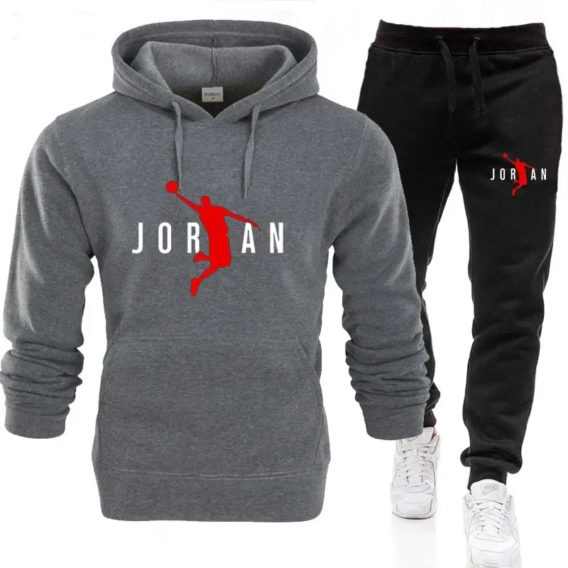 Autumn and winter men's fitness jogging casual sportswear set fashion clothing pullover hoodie + sweatpants two-piece set