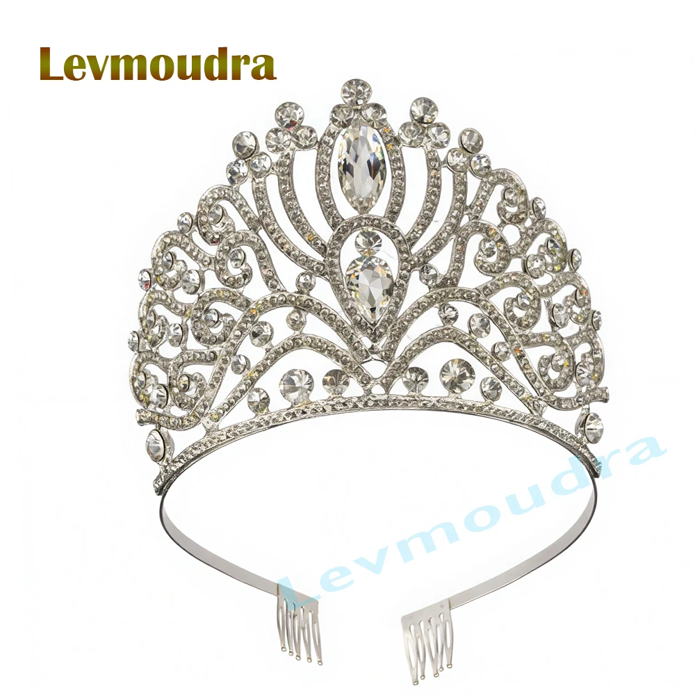 

Levmoudra Crystal Queen Wedding Tiara Crown Bridal Pageant Hair Ornaments Baroque Headpiece Women Bride Head Jewelry Accessories