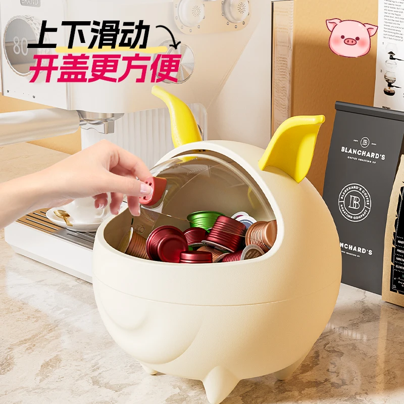 Bote de basura de escritorio, bonita cubierta transparente, contenedor de almacenamiento multifuncional de gran capacidad para oficina y hogar