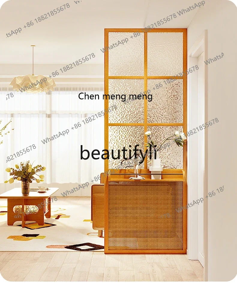 G Screen partition livin room entrance solid wood rack rattan cherry wood water pattern lass