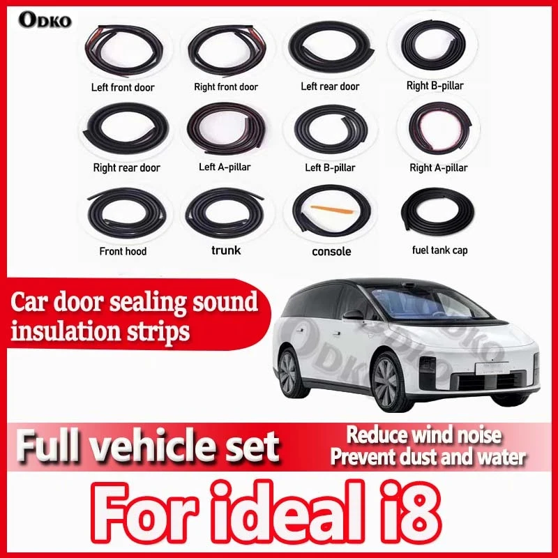 For ideal i8 Car Door Seal Strip Rubber Noise Insulation Dustproof Seal Strip Not easy to Fall off Car Accessories 12Pcs Set