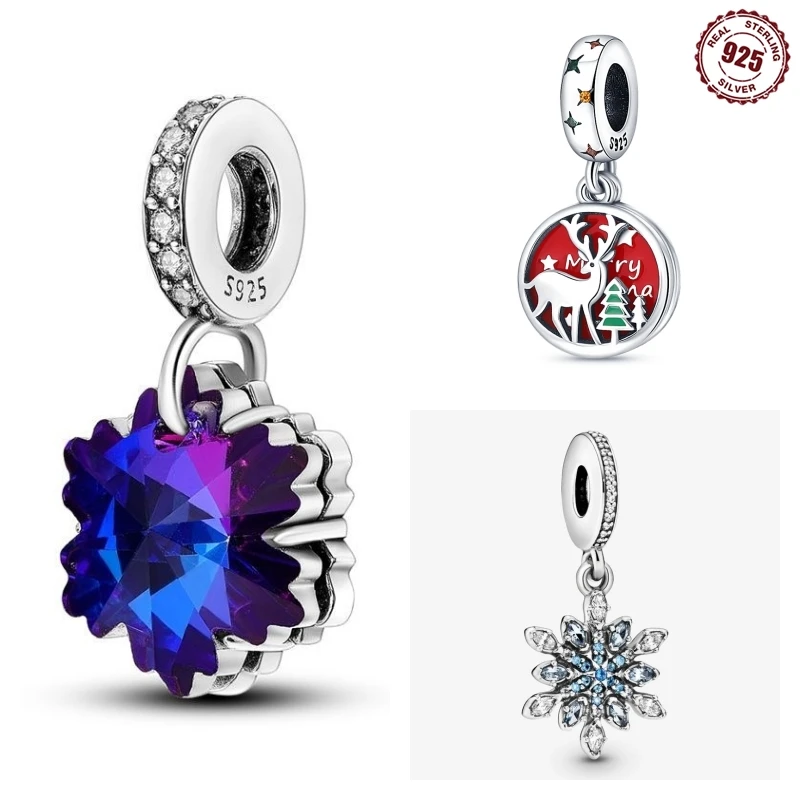 

Original 925 Sterling Silver Beads Christmas Snow Elk Pendant Charm Bracelet Christmas Party Women Gifts Diy Jewelry Making