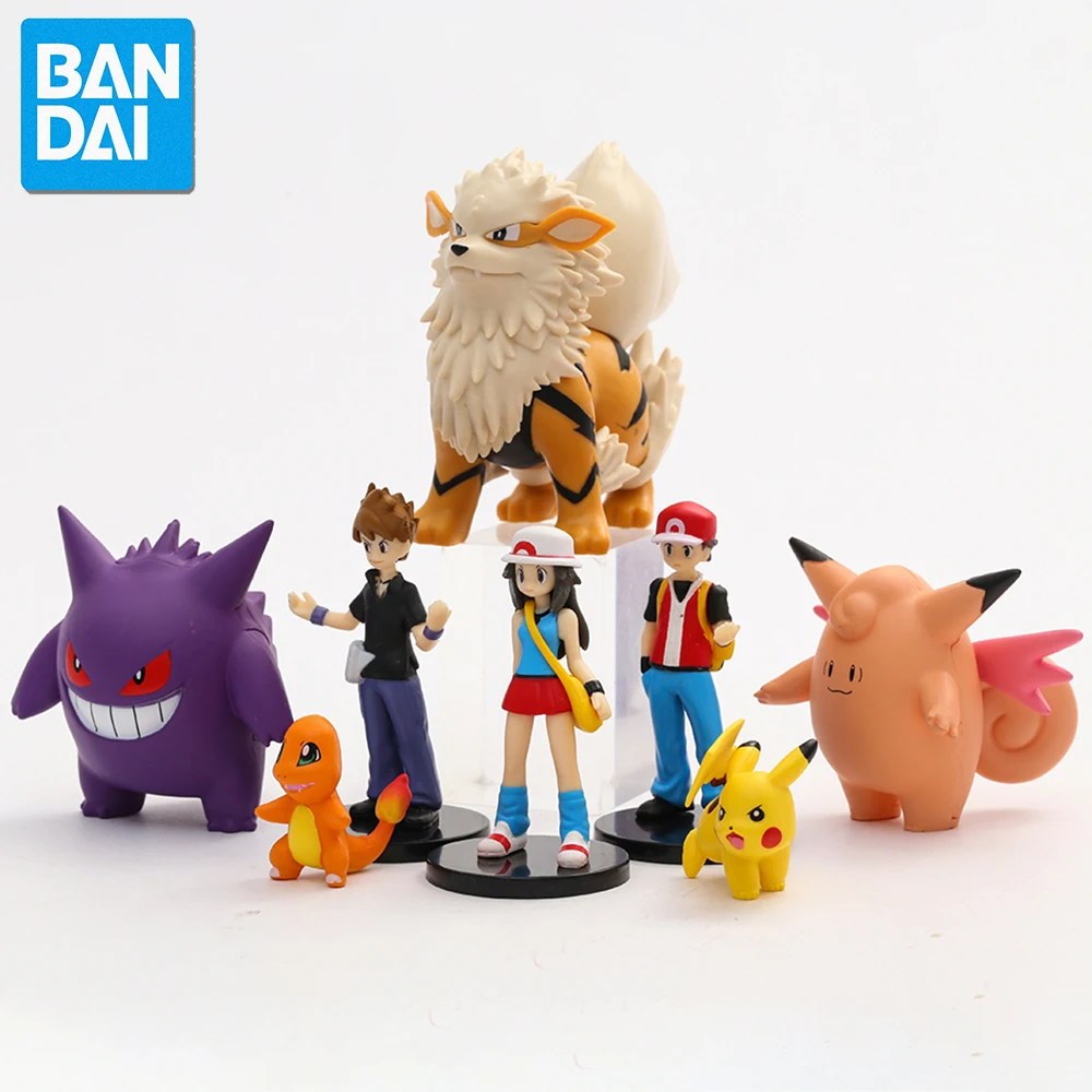 8pcs Pocket Monsters Blue & Arcanine Trainer Red Leaf Clefable Gengar PVC Figures Decoration Dolls Model Toys Kids Gift