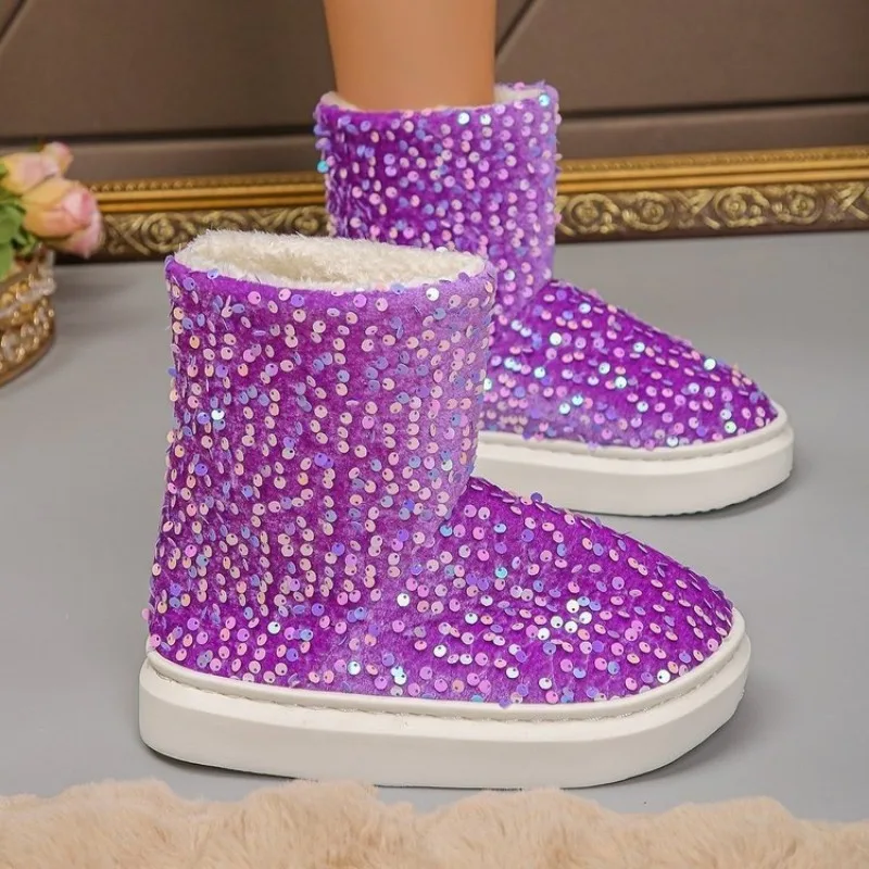 أحذية الثلوج الأوروبية المرصعة بالنجوم الماسية اللامعة 2025 نعل مطاطي شتوي أنيق بأكمام غربية #2