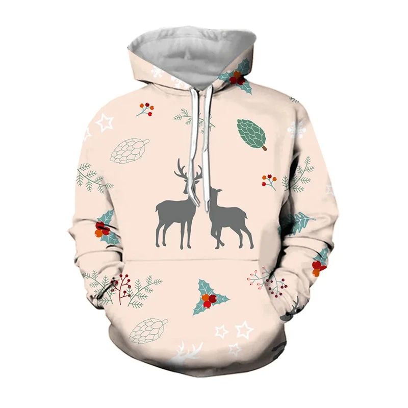 

Christmas Reindeer Snowflake Graphic Sweatshirts Ornament Xmas Tree Elk 3D Printed Hoodies For Men Casual Woemn Y2k Pullovers