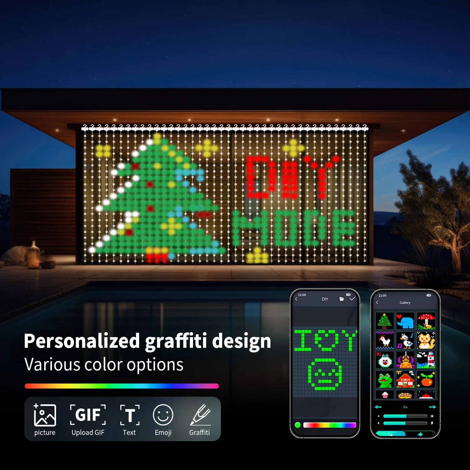

Светодиодная гирлянда с управлением через приложение - 400 светодиодов, питание от USB, синхронизация с музыкой, RGB-подсветка, умные световые шторы для самостоятельной сборки |