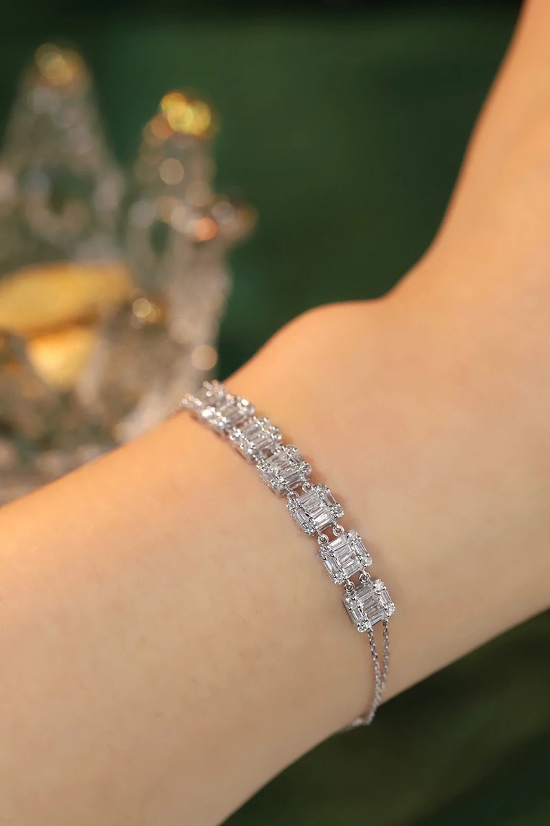 KUGG 100% 18K White Gold Bracelet Luxury 1.5carat Real Natural Diamond Bracelet for Women Geometirc Design High Wedding Jewelry