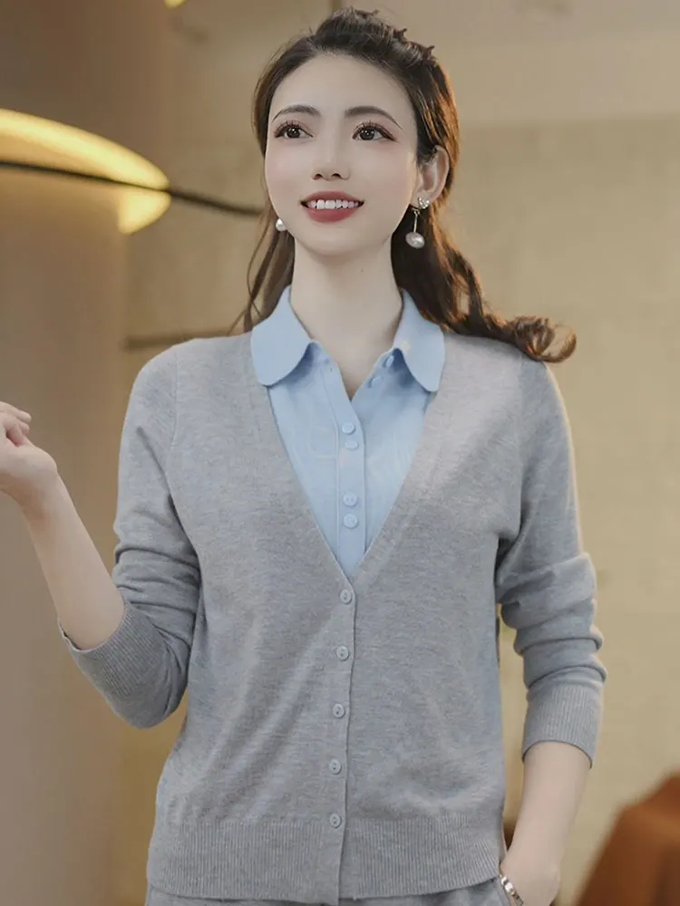 

Корейский цветной трикотаж с воротником-стойкой, повседневный топ высокого класса, универсальная верхняя одежда, женский свитер Camere