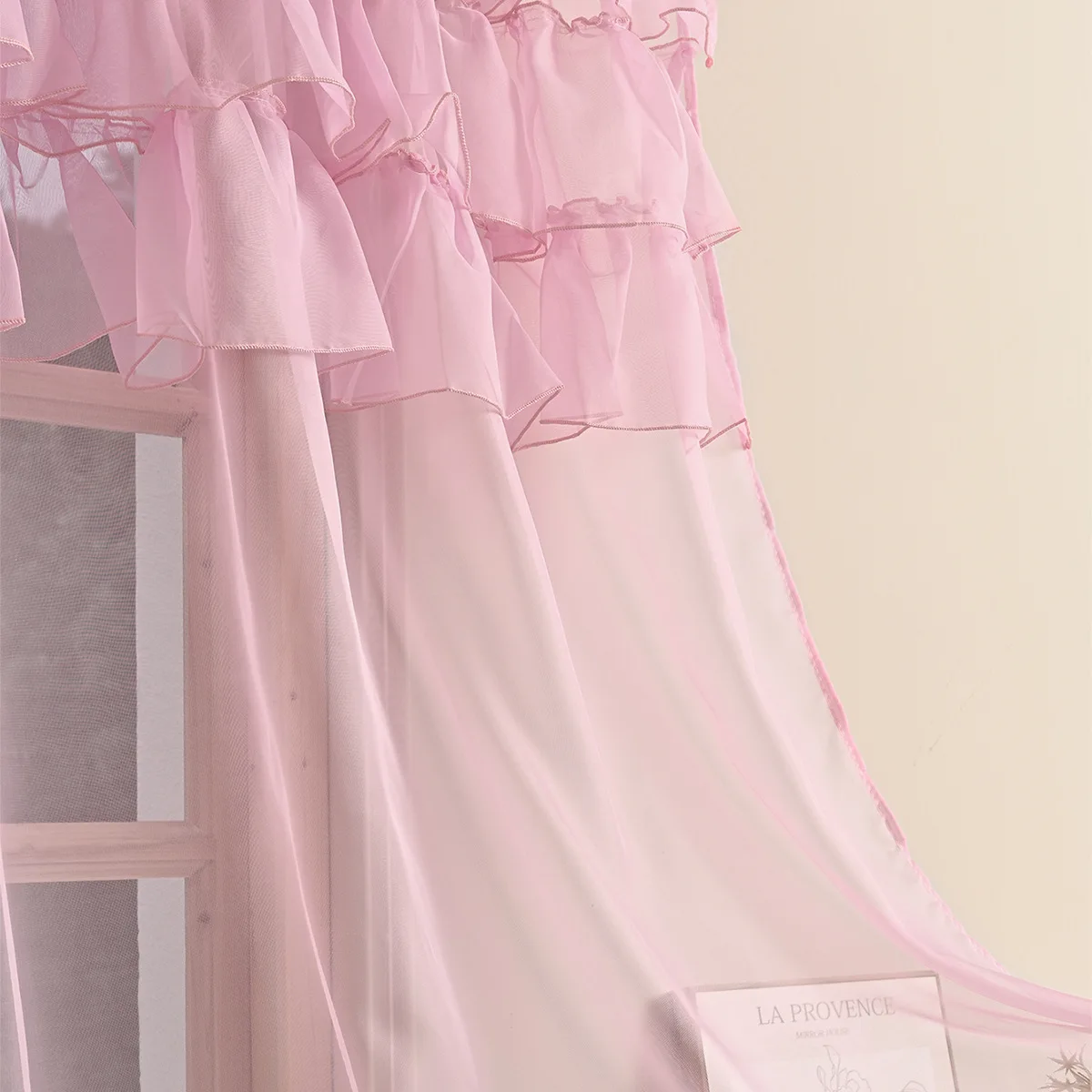 1 Stück einfarbige 3-lagige Spitzen-Curain, Spitzenvorhänge für Wohnzimmer, Schlafzimmer, Heimdekoration, Fenstergitter-Stangentasche – Detail 9