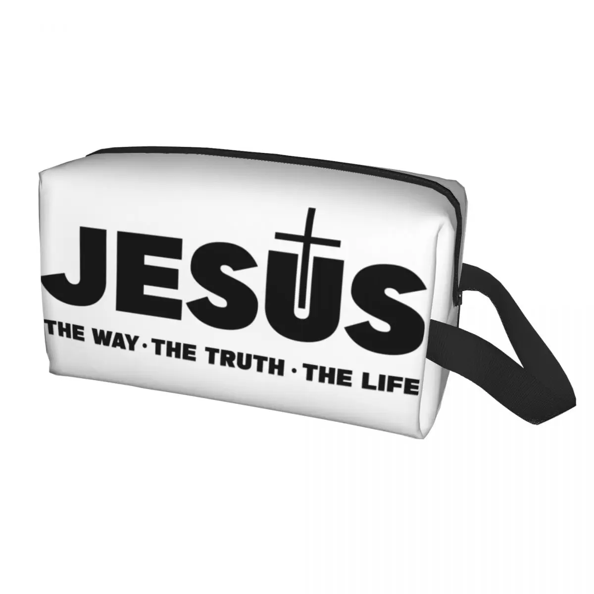 Custom Jesus Christ The Way The Truth The Life Cosmetic Bag Big Religion Cross Christian Faith Makeup Case Storage Toiletry Bags