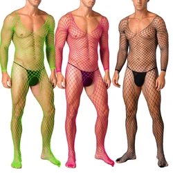 MEN Crotch Underwear Gentlemen Fun Sleepwear Long Sleeves Sexy Nightwear Erotic Plus Size Man's Body Suits Hot Male Bodystocking