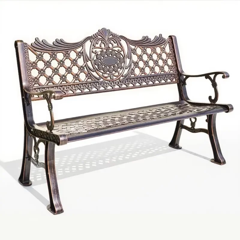 for Modern Design Outdoor Cast Aluminum Bench Seat High Quality Garden Park Chair Metal Frame Iron Strip Manufacturer