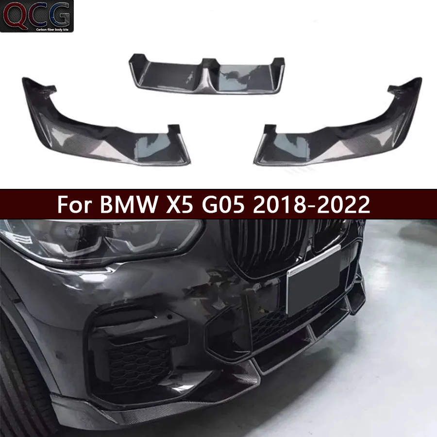 For BMW X5 G05  2018-2022 Carbon Fiber Front Lip Bumper Diffuser Spoiler Front Chin Spoiler L Style Upgrade Body Kit