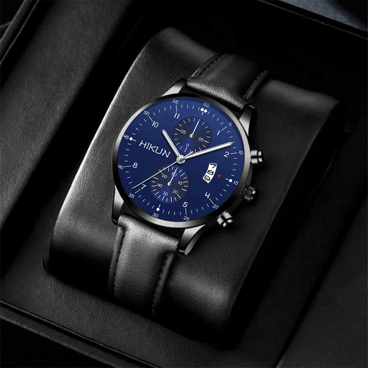 Black Classic Quartz Watch Men Dial Watch Fashion Round Quartz Simple Casual Watch For SportsVersatile Leather  Watch