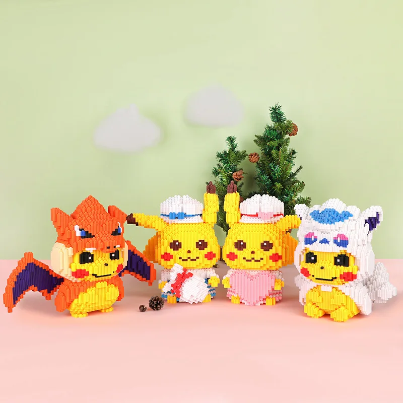 Super Huge Pokemon Anime Pikachu Figures Diamond Micro Building Blocks Games Model Bricks Decompression Toys Kids Birthday Gifts