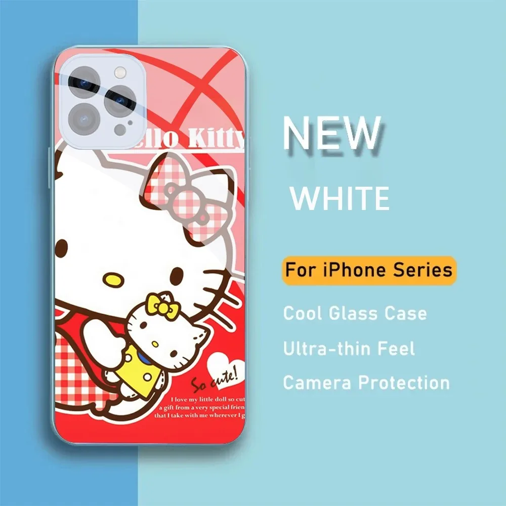 Sario H-Hello Kitty Phone Case For IPhone 15 14 13 12 Mini 11 Pro Max X XS XR 6 7 8 SE Plus Glass Hard Cover