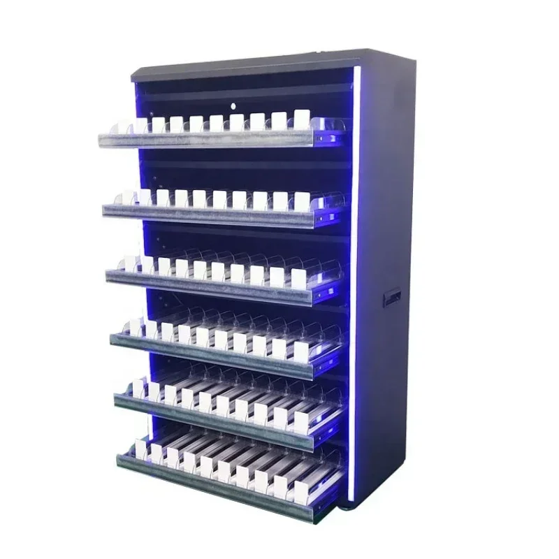 Hot SalesSupermarket Retail Shelving Cabinet Showcase Pos Store Floor Metal Cigarette Display Rack Stand With Led Light For Reta