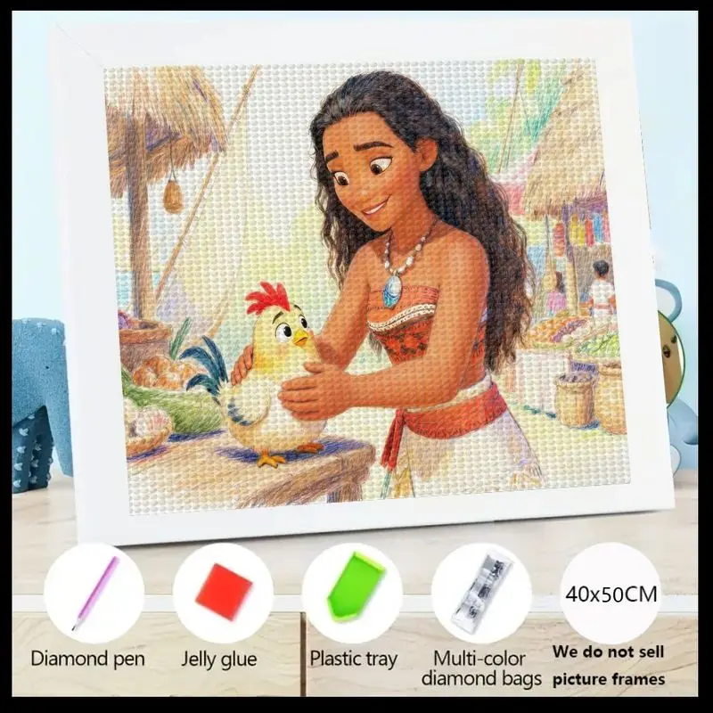 

1 шт., набор для алмазной живописи в стиле Moana и Heihei для взрослых и детей, 5D полная дрель, круглый большой набор принцессы с героями мультфильмов, милый тропи своими руками