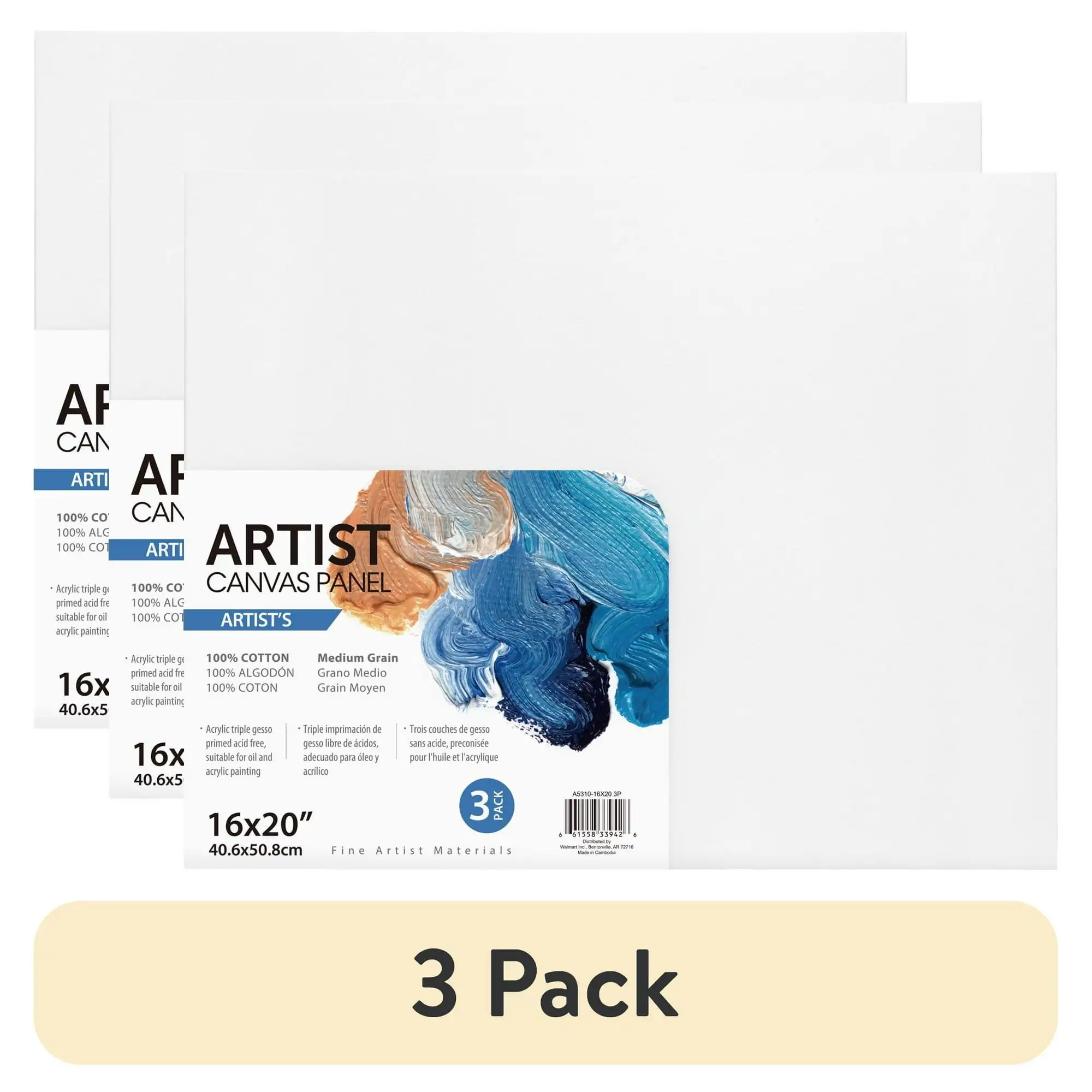 

(3 pack) Artist Canvas Panel, 100% Cotton Acid Free White Canvas, 16"X20", 3 Pieces, Deluxe Canvas