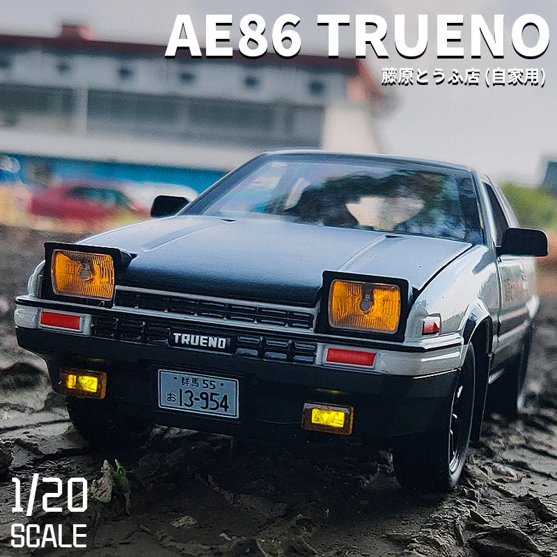 1:20 Movie Car INITIAL D AE86, modelo de coche de aleación fundido a presión y vehículos de juguete, modelo de coche de Metal, simulación de luz de