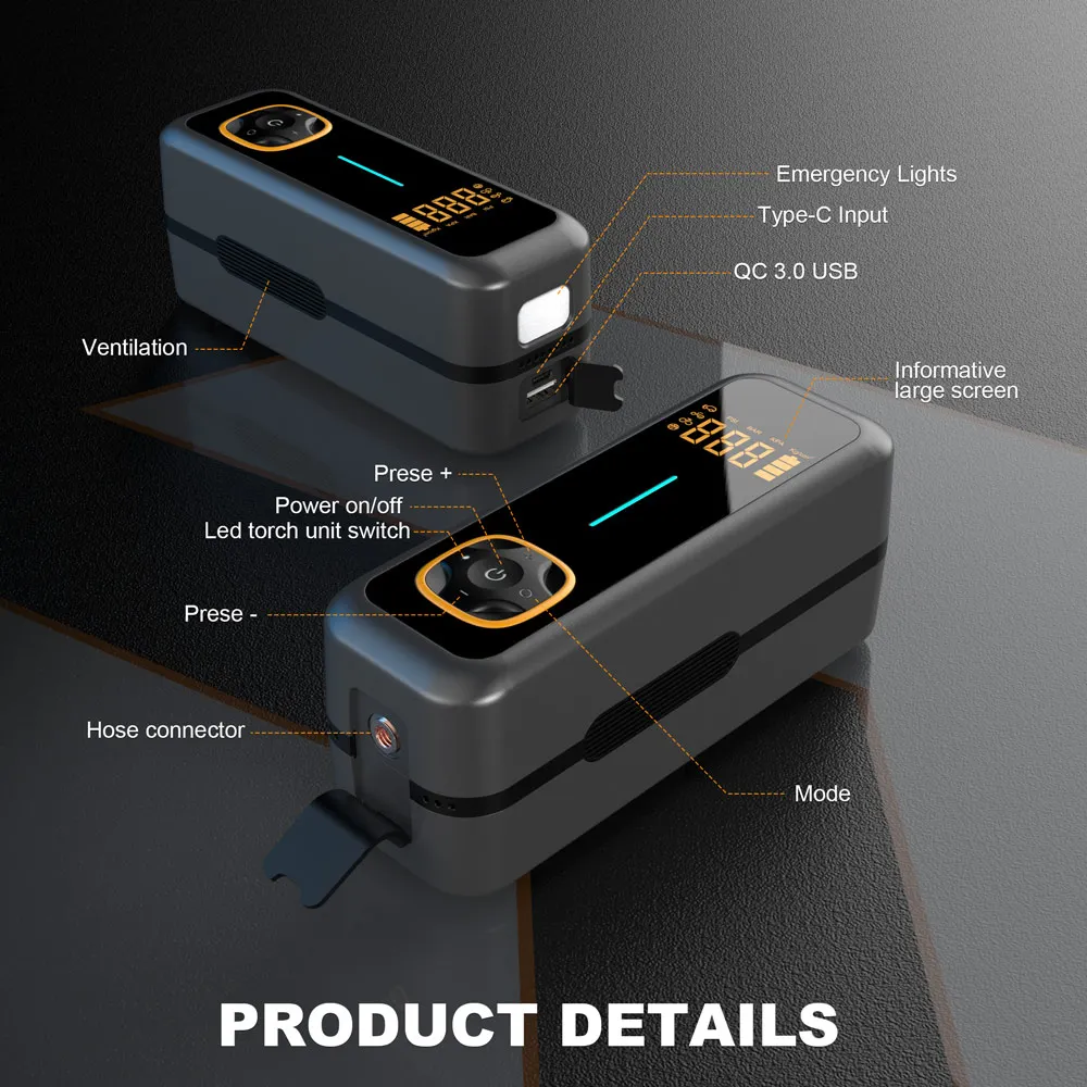 Anti-lock Braking System for Automobile Motorcycle Portable Tire Inflator 150 psi Mini Light Emitting Diode Monitor Bicycle