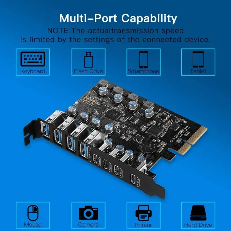 547D PCI-E USB3.0 Kartu Ekspansi 8-Port USB3.1 Type-c x 4 & USB3.1 TypeA Chip Performa Tinggi 20Gbps untuk Komputer Desktop