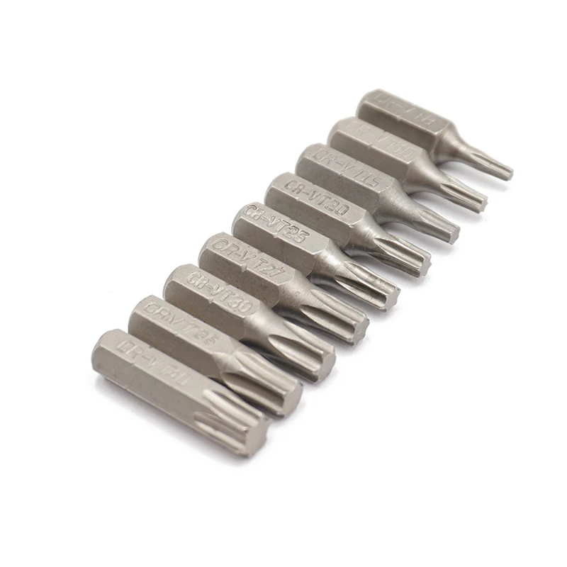 9PCS 25MM 1/4" Torx T8-T40 Screwdriver Bit Set Repair Tools Screwdrivers Kit Hex Shank Drill Bit For Power Household Hand Tools