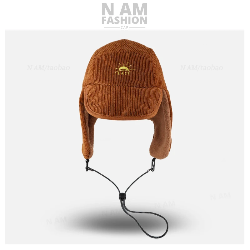

Retro embroidered Lei Feng hat women's winter velvet warm ear protectors outdoor cycling tether ski hat men's tide