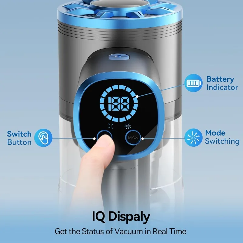 Vazone Cordless Vacuum Cleaner, Lightweight Stick Vacuum Cleaner with Self-Standing, Rechargeable Battery and LED Display, Blue